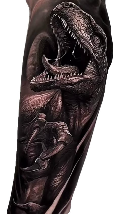 Jurassic Park Tattoo, Wolf Tattoo Sleeve, Dinosaur Tattoos, Jurassic Park Movie, Dinosaur Images, Body Suit Tattoo, Hand Tattoos For Guys, Wolf Tattoo, Dinosaur Art