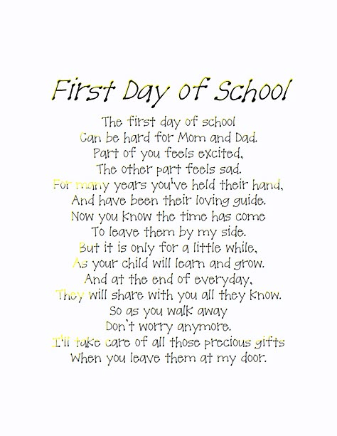 Back To School Poem.pdf First Day Of School Activities Eyfs, Chaplaincy Ideas, Preschool Poetry, First Day Of School Letter, First Day Of School Quotes, Back To School Poem, School Poem, Preschool Quotes, Preschool Poems