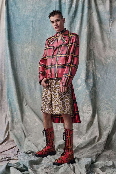 Punk 2023, Punk Fashion Men, 3 Man, Punk Men, 80s Punk, Pre Fall 2023, Herringbone Coat, Car Coat, Jeremy Scott