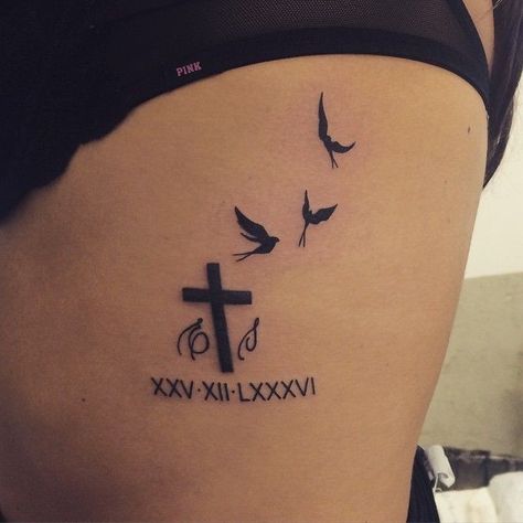 Roman Numeral Design, Holy Tattoos, Cross Tattoo On Wrist, Small Cross Tattoos, Grandma Tattoos, Roman Numeral Tattoos, Remembrance Tattoos, Design Tattoos