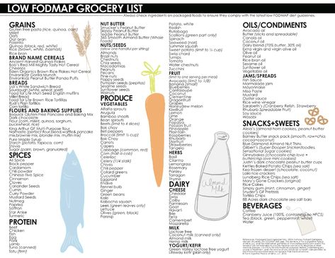 Low Fodmap Grocery List, Fodmap Grocery List, Fodmap List, Kate Scarlata, Training Food, Low Fodmap Diet Recipes, Ibs Diet, Fodmap Diet Recipes, Ibs Recipes