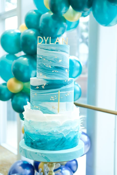 Water Themed Birthday Party Cake, Water Theme Birthday Cake, 1st Birthday Cakes Boy, First Birthday Water Theme, Ocean Themed First Birthday Boy, Water Themed Cake, Water Cake Ideas, Cool Birthday Cakes For Boys, Ocean Theme 1st Birthday Boy