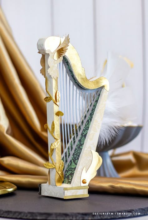 FREE 3D Harp – Intricate Cut Files - Designs By Miss Mandee. 3D, 3D Grand Piano, baroque, Cricut, cut file, decoration, die cut, elegant, free, free SVG, freebie, grand piano, harp, harpist, instrment, music, paper, paper art, papercraft, silhouette, svg. File Decoration, Disney Craft, Paper Flower Arrangements, File Template, Bear Card, Music Paper, 3d Svg, 3d Paper Crafts, Grand Piano