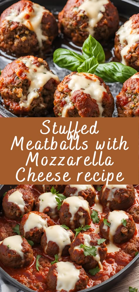 Stuffed Meatballs with Mozzarella Cheese recipe | Cheff Recipes Meatballs In A Blanket, Meatballs Cheese Stuffed, Mozzarella Stuffed Brats, Baked Mozzarella Stuffed Meatballs, Beef And Mozzarella Recipes, Meatballs With Mozzarella Inside, Stuffed Meatballs Recipe, Meals With Mozzarella Cheese, Meatballs With Cheese Inside