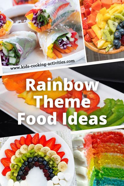 Rainbow theme dinner for kids. Rainbow Theme Food, Rainbow Themed Party Food, Rainbow Food Ideas, Dinner For Kids, Rainbow Party Food, Party Food For Adults, Kids Cooking Activities, Rainbow Veggies, Pumpkin Books