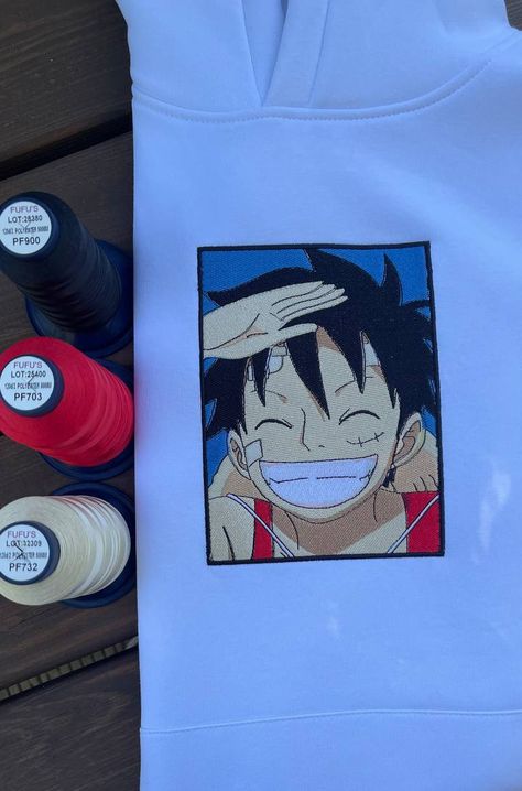 One Piece Embroidery, Buggy One Piece, Anime Embroidery, Anime Shirts, Tshirt Painting, T Shirt Painting, Embroidery Tshirt, Glowing Art, Embroidery Hoodie