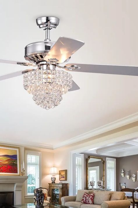 HC1P7 Tiered Crystal Chandelier Ceiling Fan Chrome Ceiling Fan, 52 Inch Ceiling Fan, Ceiling Fan Light Kit, Chandelier Fan, Best Ceiling Fans, Room Ceiling, Living Room Ceiling, Ceiling Fan Chandelier, Ceiling Fan With Remote