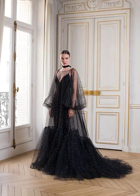 Starfall Dress, Black Wedding Dress Gothic, Long Maxi Gowns, Paolo Sebastian, Carpet Dress, Wedding Dress Bustle, Bias Cut Dress, Fantasy Theme, Couture Dress