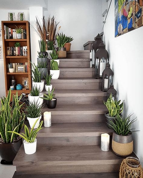 HomelySmart | 16 Creative Stairs Decor Ideas That Makes You Love Your Stairs More! - HomelySmart Stairs Landing Decor, Landing Decor, Stairs Makeover Ideas, Tattoo Plant, Parts Of Stairs, Stair Decor, Modern Stairs, Indoor Gardens, Houseplants Indoor