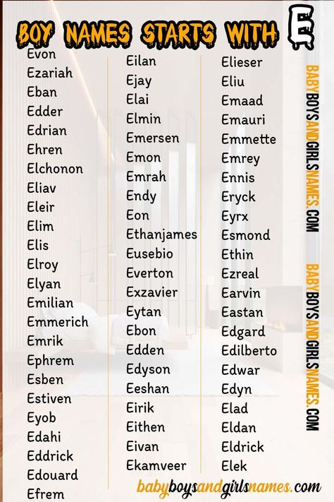 Boy names that start with e are just amazing, you know why because if you love E letter itself, Boy Names That Start With An E, Creativity Boosters, Long Boy Names, Name Of Baby Boy, E Names, English Boy Names, Names Tattoo, Cool Boy Names, E Letter