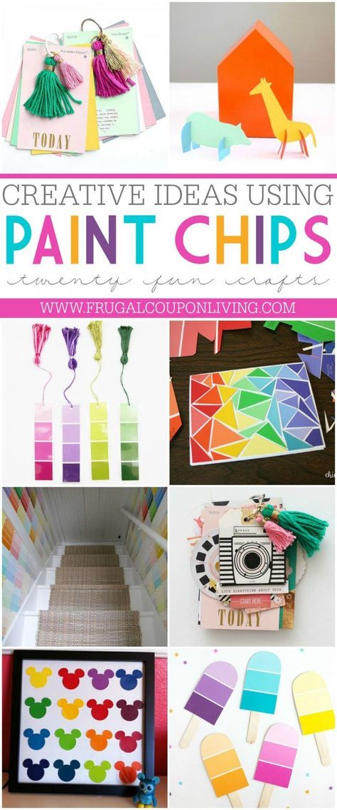 Take a look at these Paint Chip Ideas to make the perfect Paint Chip Crafts! Paint strips can make the most perfect and free craft for kids. Paint Sample Crafts, Paint Samples Crafts, Paint Chip Cards, Chip Ideas, Paint Chip Crafts, Paint Chip Art, Chip Art, Paint Sample, Paint Chip