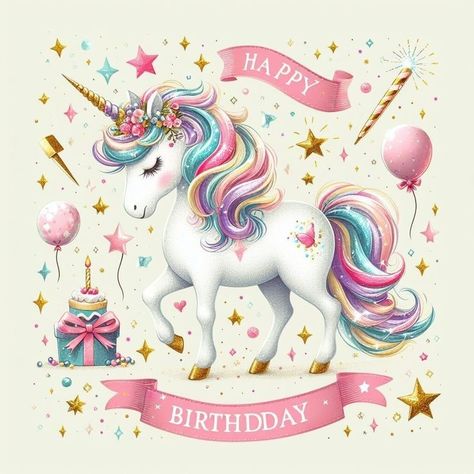 Happy Birthday Unicorn, Cake Printable, Unicorn Wallpaper Cute, Unicorn Images, Image Nails, Baby Barn, Glittery Wallpaper, Birthday Words, Rainbow Fairies