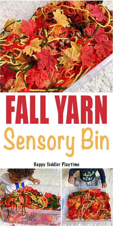 Fall Yarn Sensory Bin - HAPPY TODDLER PLAYTIME Create a fun and unique sensory bin this Fall for your baby or toddler using yarn. It's a fantastic way to explore colours and textures of Fall. #fallactivity #sensorybins #toddleractivity America Recipes, Pilgrim Crafts, Fall Sensory Bin, Fall Activities For Toddlers, Toddler Sensory Bins, Activity For Toddlers, Fall Preschool Activities, Fall Lessons, Fall Arts And Crafts