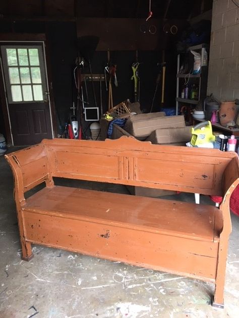 A Vintage Bench Goes Beach Chic – Makeover Old Bench Makeover, Bathroom Bench, Old Benches, Annie Sloan Old White, Wood Storage Bench, Painted Patio, Vintage Bench, Patio Bench, Coastal Retreat