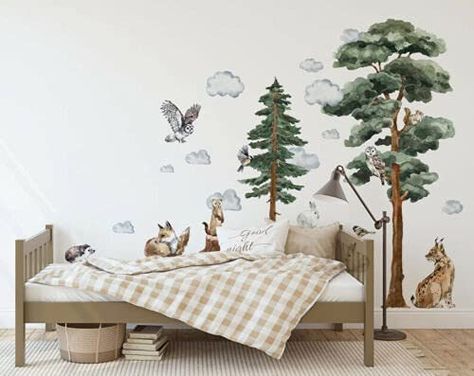 Giraffe Nursery Decor, Forest Animal Nursery, Nursery Stickers, Woodland Wall, Tree Decals, Kids Room Wall Decals, Nursery Decals, Nursery Wall Stickers, 수채화 그림