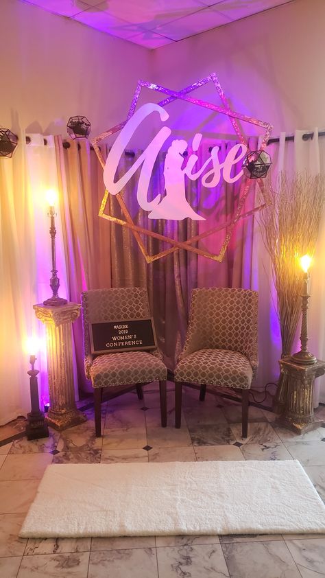 Arise Women's Conference Photobooth Christian Conference Decor, Women's Conference Decor, Women Conference Ideas Decor, Women’s Conference Decor, Women Conference Themes, Woman Conference, Church Welcome Center, Women Conference, Marriage Conference