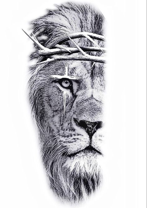 Lion With Cross In Eye Tattoo, Lion With Crown Of Thorns Tattoo, Christian Tattoos Men, Crucifix Tattoo, Hercules Tattoo, Japanese Leg Tattoo, Cute Tattoo Ideas, Mother Tattoos For Children, Baby Tattoo Designs