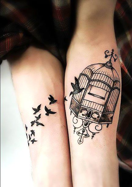 A matching tattoo of birds flying into the birdcage on the other arm. Bird Cage Tattoo, Freedom Symbol Tattoo, Bird Shoulder Tattoos, Birdcage Tattoo, Bird Design Tattoo, Cage Tattoo, Bird Tattoos Arm, Small Bird Tattoos, Bird Tattoo Back