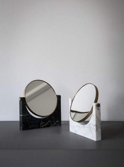 Brass & marble mirrors by Studiopepe for Menu | sightunseen.com Marble Mirror, Marble Accessories, Marble Design, Marble Table, Burke Decor, House Doctor, Mirror Designs, White Wall, Menu Design