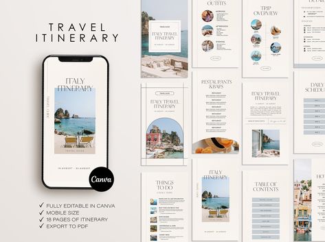 Itinerary Design, Minimal Travel, Greece Travel Guide, Brand Ideas, Packing Checklist, Itinerary Template, Online Graphic Design, Travel Itinerary Template, Italy Travel Guide