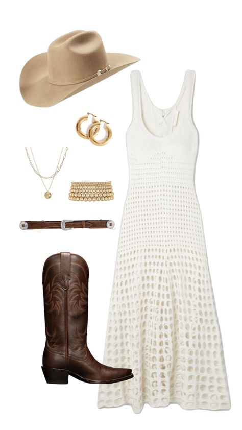 Hippie Country Concert Outfit, Coastal Cowgirl Outfit Ideas, Elevated Country Outfits, Coastal Cowgirl Dress Outfit, Elevated Cowgirl Outfit, Coastal Cowgirl Capsule Wardrobe, Outfit With Western Boots, Coastal Cowboy Outfit, Costal Cowgirl Aesthetic Outfits