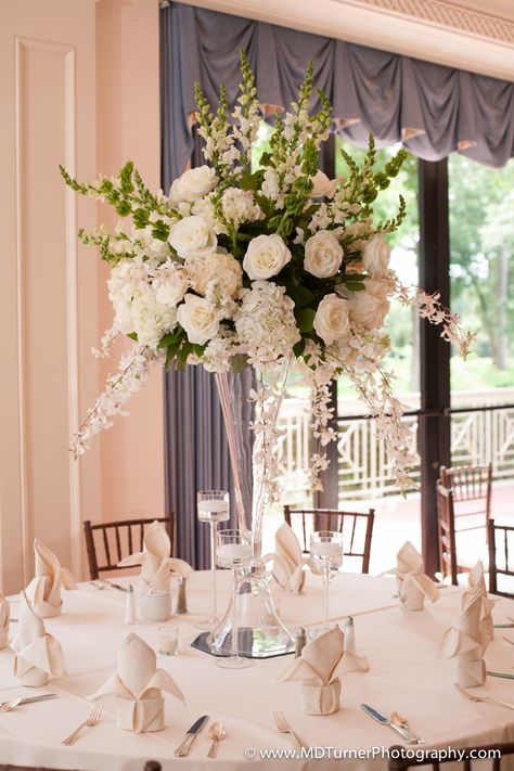 Tall white centerpiece - Houston wedding photography - MD Turner Photography Tall Wedding Centerpieces, White Centerpiece, Wedding Floral Centerpieces, Tall Centerpieces, Flower Centerpieces Wedding, Houston Wedding, Wedding Flower Arrangements, Wedding Table Centerpieces, Wedding Florals