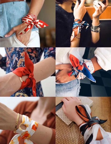 Scarf On Wrist, Ways To Wear Bandanas, Silk Scarf Tying, Cool Girl Style, Diy Clothes And Shoes, Fabric Bracelets, Peinados Recogidos, Bandana Styles