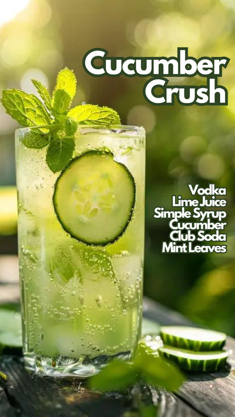 Cucumber Crush Crush Drink Recipes, Alcohol Pitcher Drinks, Lime Vodka Drinks, Cucumber Cocktails, Alc Drinks, Cucumber Vodka Drinks, Soda Cocktails, Cocktails Ideas, Bbq Cocktails