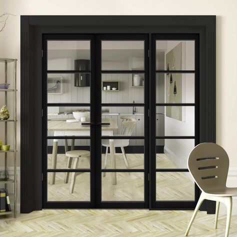 ThruEasi Room Divider - Shoreditch Black Prefinished Clear Glass Doubl Internal Cottage Doors, Sliding Doors Internal, Industrial Studio, Fire Doors Internal, Internal Glazed Doors, Door Frame Molding, Internal Oak Doors, Internal Sliding Doors, Contemporary Door