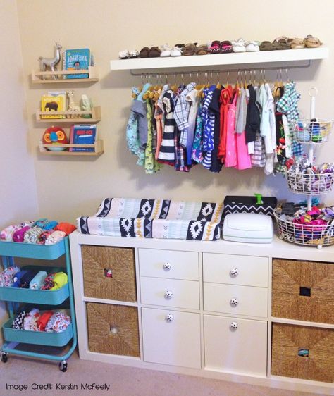 Changing Table | Organized Nursery | Diaper Changing Station | Organized Diapers | Diaper Changing Table Cube Changing Table, Diaper Changing Station Organization, Organized Nursery, Nursery Changing Station, Changing Table Storage, Small Space Baby, Cloth Diaper Storage, Diy Changing Table, Kids Clothes Storage