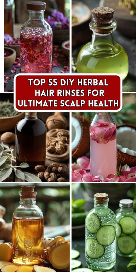 Explore our curated list of the best DIY herbal hair rinses designed to promote ultimate scalp health. These natural remedies harness the power of herbs like peppermint, rosemary, and neem to soothe irritation, combat dandruff, and stimulate hair growth. Learn how to easily blend these ingredients at home for a healthier scalp and revitalized hair. Perfect for those seeking eco-friendly and effective hair care solutions. Natural Hair Rinse, Herbs For Dry Scalp, Healthy Scalp Treatments, Herbal Hair Oil Homemade, Scalp Detox Diy, Dry Flaky Scalp Remedy, Diy Hair Rinse, Rosemary Hair Rinse, Scalp Stimulator