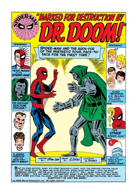 Dr. Doom VS. Spider-Man Steve Ditko Art, Doctor Doom, Dr Doom, Steve Ditko, Marvel Artwork, Read Comics Online, Splash Page, Comic Book Pages, Marvel Comic Books