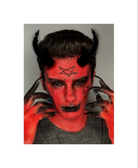 Men Devil Costume, Mens Devil Makeup, Devil Makeup Men, Demon Makeup Men, Demon Makeup Halloween, Lucifer Costume, Halloween Makeup Men, Devil Makeup Halloween, Film Makeup