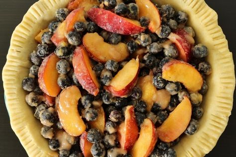 Nectarine Pie Recipes, Blueberry Nectarine Cobbler, Blueberry Peach Pie, Blueberry Nectarine, Nectarine Pie, Blueberry Cream Cheese Pie, Keep Your Fork, Cornmeal Crust, Pie Maker Recipes