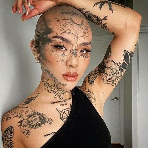 nice 24 Face Tattoos for Everyone in 2021 Tattooed Head Women, Jaw Line Tattoos Women, Crazy Face Tattoos, Asian Face Tattoo, Face Framing Tattoo, Face Tattoos For Women Forehead, Big Face Tattoo, Tattoo On Head For Women, Tattoo On Torso For Women