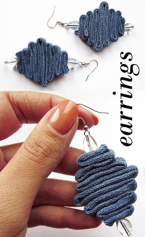 Jean Earrings, Jeans Earrings, Artisanats Denim, Anting Manik, Earrings Fabric, Denim Earrings, Jewelry Fabric, Gift Crafts, Seashell Wreath