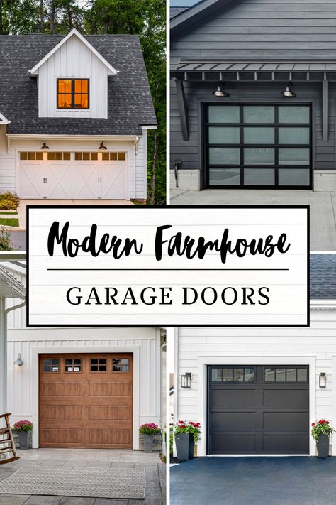 Dreaming of a modern farmhouse style for your garage? Whether you love the rustic charm of wood or the sleek look of aluminum and glass, there’s a perfect door for you. Read our blog to learn what exactly is a modern farmhouse and what design elements do you have to keep in mind when selecting a modern farmhouse garage door: https://bit.ly/4bEtFHN   📸: Andy Frame 📸: New Horizon Media Group | @modernfarmhouse_ohio 📸 Andy Frame 📸: @homeonanashvillehill  #ClopayGarageDoors #GarageGoals Clopay Garage Doors Gallery, Garage Door Colors With White House, Modern Farmhouse Garage Door, Garage Doors Farmhouse, Modern Farmhouse Garage Doors, Farmhouse Garage Door, Farmhouse Garage Doors, Modern Farmhouse Garage, Garage Doors Ideas