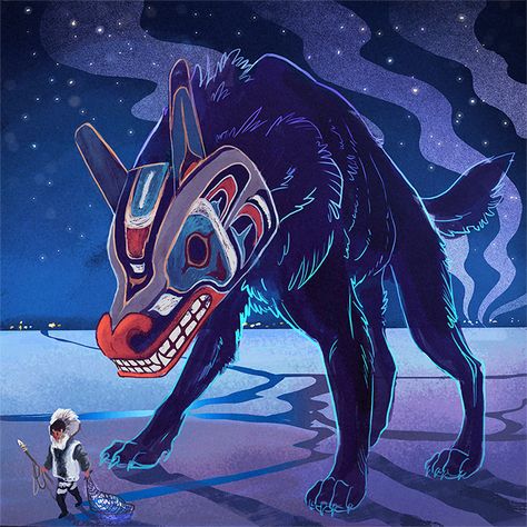 Inuit Mythology, Giant Wolf, Mask Inspiration, Mythical Creatures Art, Monster Design, Creature Concept Art, Creature Concept, The Mask, Funky Art