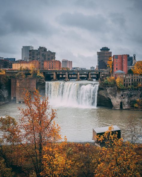 High Falls on the Genesee River with autumn color, in Rochester, New York Rochester New York, Hotel Motel, Posters Framed, Rochester Ny, Image House, City Skyline, Niagara Falls, Framed Wall, Art Home Decor