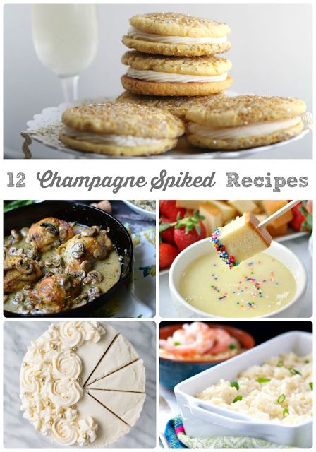 These 12 Champagne Spiked Recipes are perfect for planning your New Year's Eve menu or for using up that leftover champagne after wards. Champagne Desserts New Years, Recipes Using Champagne, Champagne Food Recipes, Cooking With Champagne, Leftover Champagne Recipes, Champagne Recipes Food, Recipes With Champagne, Champagne Cake Pops, Champagne Recipes