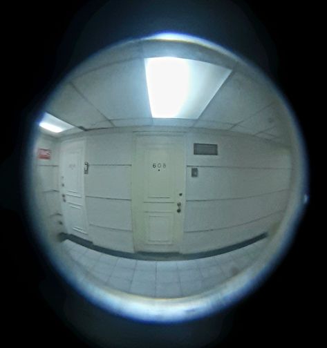 Door Peephole Ideas, Fish Eye Background, Fisheye Building, Fish Eyes Perspective, Fisheye Background, Peephole Perspective, Fish Eye Aesthetic, Weirdcore Places, Fisheye Art