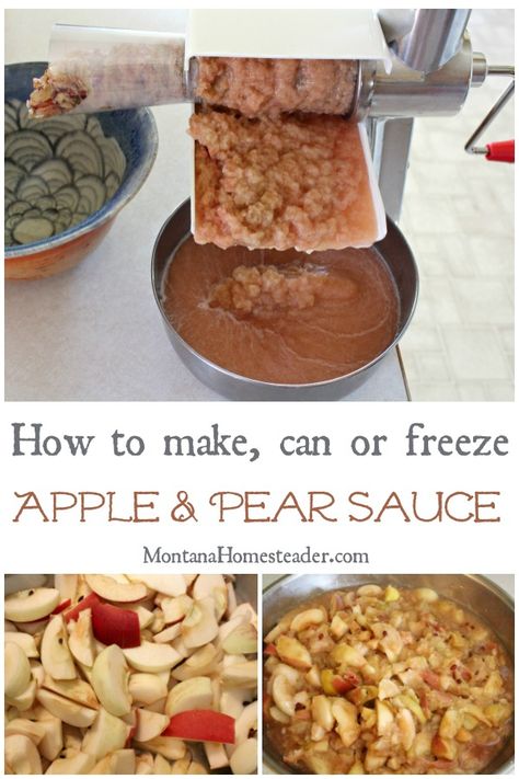 Homemade Apple Pear Sauce, Pear Applesauce Canning, Apple Pear Sauce Canning, Freezing Pears How To, Freezing Pears, Freezing Applesauce, Canned Sauces, Apple Pear Sauce, Pear Applesauce