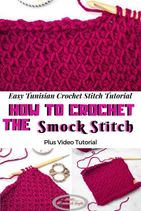 Learn how to crochet the Smock Stitch - a Tunisian Crochet Stitch which is also known as the Honeycomb Stitch 2. Detailed Photo and Video tutorial included. #crochet #tunisian #stitch #smock #honeycomb #crochetstitch #crochettutorial #freecrochetpattern #freecrochetpatterns #crochetpattern #freepattern #giftideas #diyideas #diy #christmas #holiday #Halloween #thanksgiving Moss Crochet Stitch, Tunisian Crochet Free, Advanced Crochet Stitches, Tunisian Crochet Blanket, Crochet Tunisian, Tunisian Crochet Pattern, Honeycomb Stitch, Tunisian Crochet Hook, Advanced Crochet