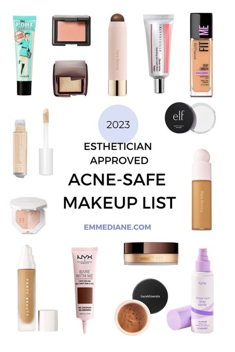 Get your full list of esthetician-approved acne-safe makeup that won't clog your pores. Both high-end Sephora and drugstore brands included! #acne #makeup #bestmakeup #makeuptips #beauty Acne Prone Skin Makeup, Best Makeup For Acne, Acne Safe Makeup, Makeup Acne, Skin Breakouts, Best Makeup Primer, Makeup Contouring, Face Mapping Acne, Safe Makeup