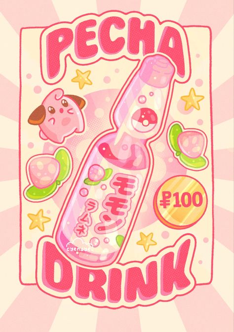 Pokemon Illustration Art, Drinks Poster Design, Pokemon Berries, Cute Poster Design, Food Pokemon, Cute Infographic, Pokemon Illustration, Bakery Branding Design, Pokemon Pink