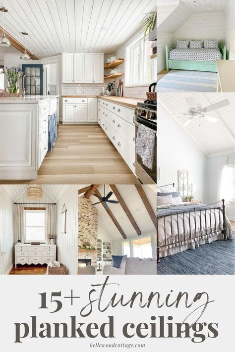 A faux shiplap ceiling (or planked ceiling) is a beautiful way to add character, charm, and texture to any home. Whether you want to cover a dated popcorn ceiling, customize your home, or just add some interest to a boring space, this DIY project is sure to be a winner. Learn how various bloggers installed their ceilings and get inspired with some beautiful shiplap ceilings you will love! Faux Shiplap Ceiling, Shiplap Ceilings, Planked Ceiling, Beams Ceiling, Ceiling Inspiration, Shiplap Kitchen, Wood Plank Ceiling, Installing Shiplap, Shiplap Ceiling