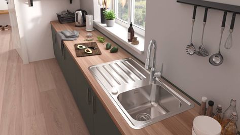 Sinks With Drain Boards, Timber Kitchen, Draining Board, Drainboard Sink, Kitchen Sink Design, Studio Inspiration, Sink Mixer Taps, Sink Design, Cupboard Design