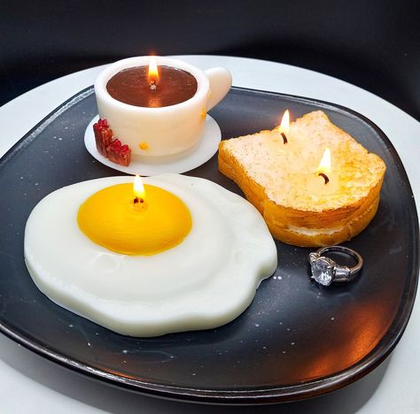 Fried Egg Toast, Shape Candles, Coffee Cup Candles, Funny Stocking Stuffers, 3d Candle, Egg Candle, Egg Coffee, Food Shapes, Unique Breakfasts