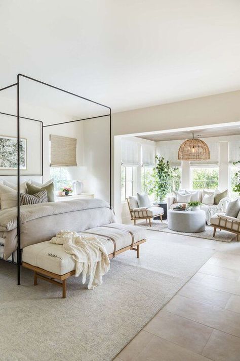 Bedroom With Separate Sitting Room, Large Bedroom Layout Master Suite, Master Bedrooms With Sitting Area, Boho Luxe Bedroom, Bedroom With Seating Area Master, Bedroom With Living Room Area, Bedroom With Seating Area, Large Master Bedrooms With Sitting Area, Seating Area In Bedroom