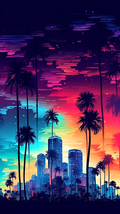 Inspiring Anime Wallpaper, Miami Wallpaper Iphone, Miami Vice Wallpaper, Miami Aesthetic Wallpaper, Miami Drawing, Miami Background, Vibrant Colors Aesthetic, Colorful Wallpaper Aesthetic, Miami Landscape